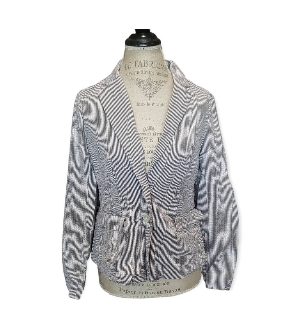 Two by Vince Camuto Gray & White Striped Single Button Up Blazer Suit Jacket